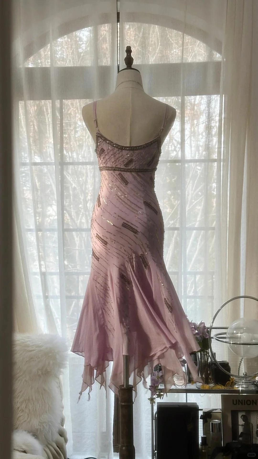 Cute Purple Strap Beaded Chiffon Mermaid Short Prom Dress P3322 - Image 3