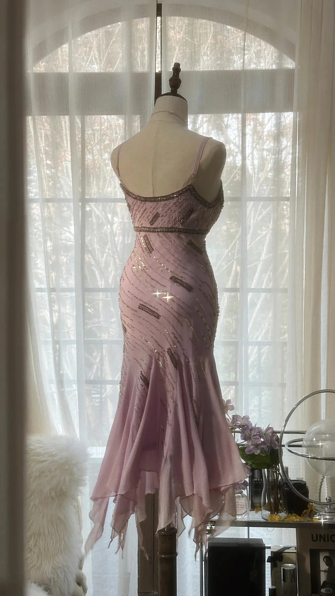 Cute Purple Strap Beaded Chiffon Mermaid Short Prom Dress P3322 - Image 6