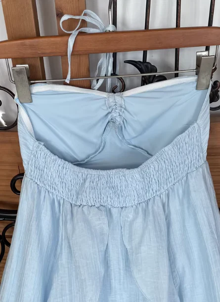 Cute Sky Blue Halter Neck Ruched Ruffled Chiffon Long Prom Dress Evening Dress P4530 - Image 4
