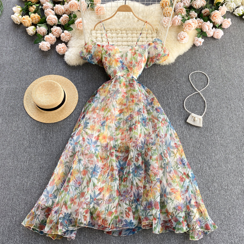 Cute Spaghetti Straps Backless Short Floral Dress Women Dress P138 - Image 2
