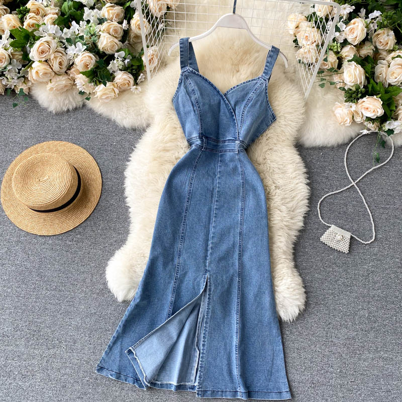 Cute Spaghetti Straps Denim Dress Women Dress P144 - Image 2