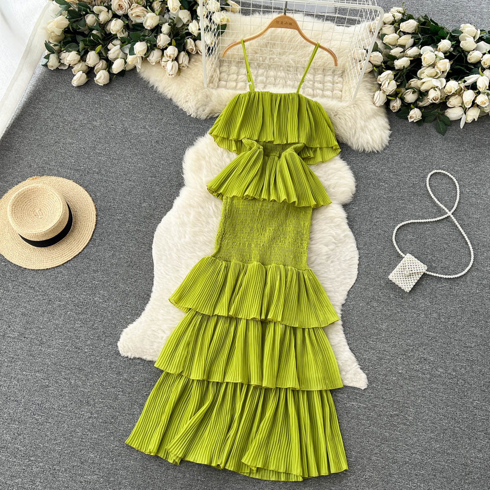 cute summer women's sweet chiffon suspender dress with ruffles P137 - Image 2