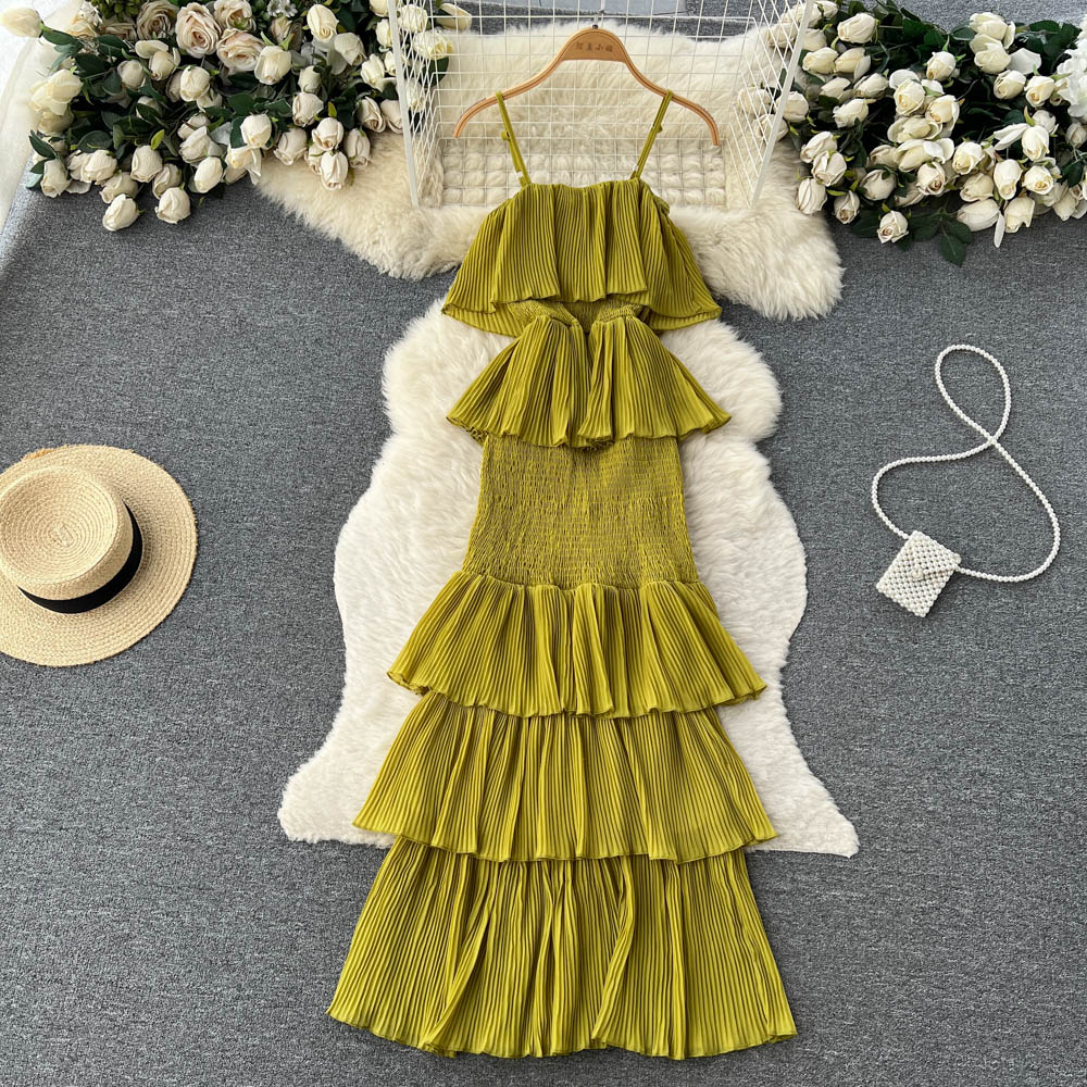 cute summer women's sweet chiffon suspender dress with ruffles P137 - Image 3
