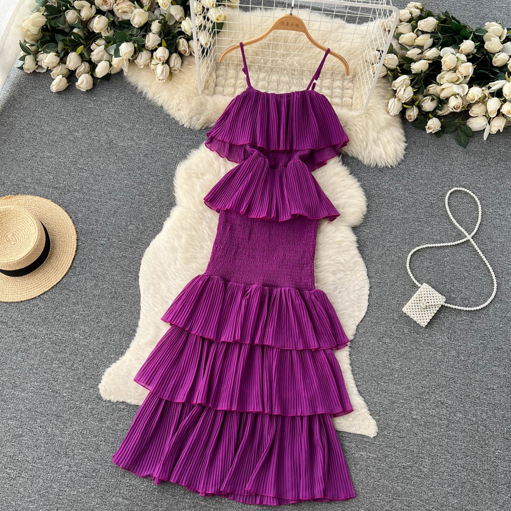 cute summer women's sweet chiffon suspender dress with ruffles P137 - Image 4