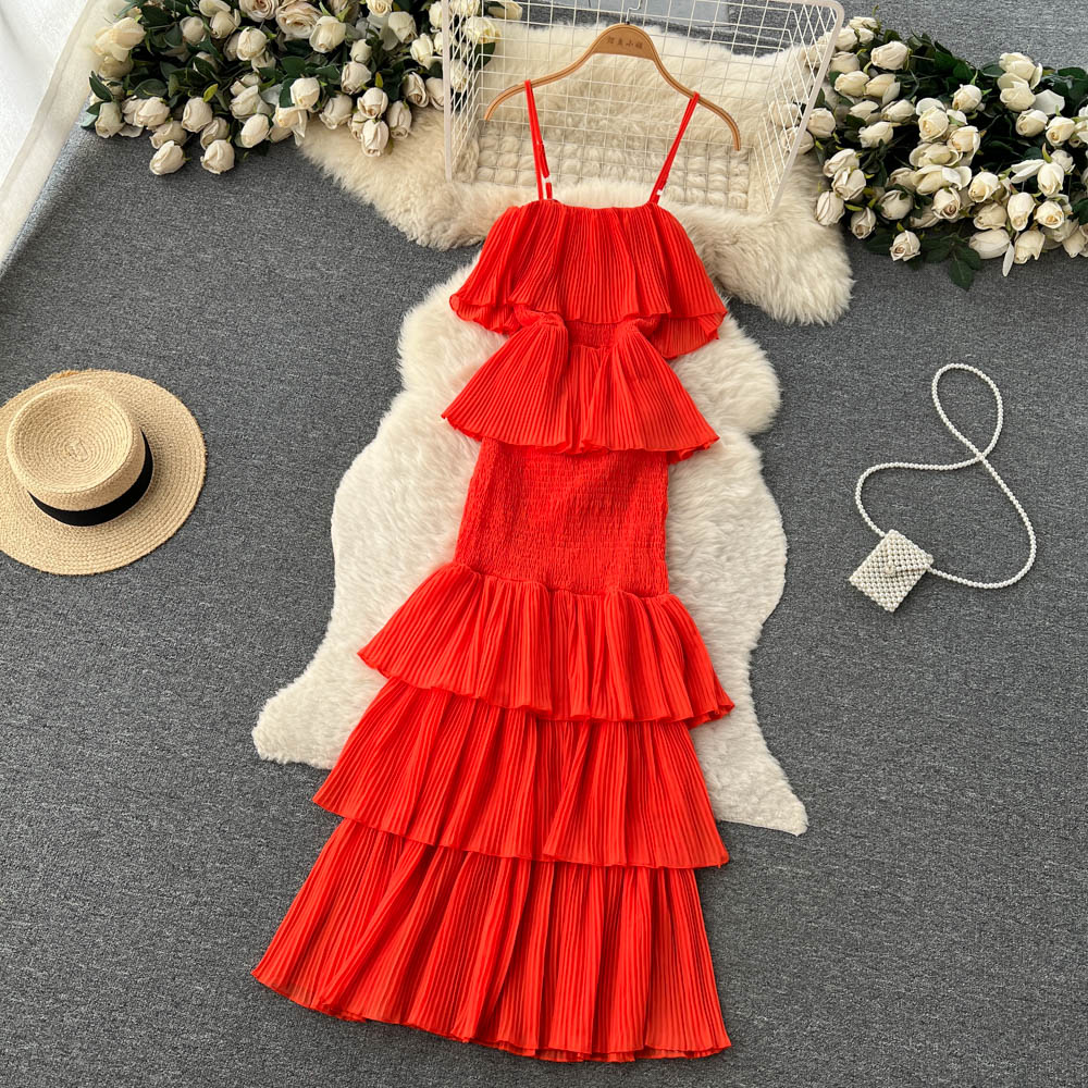 cute summer women's sweet chiffon suspender dress with ruffles P137 - Image 5
