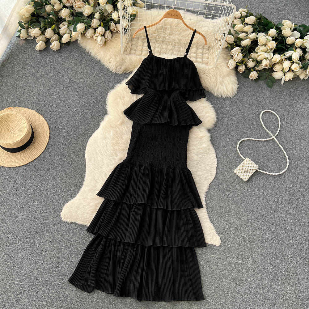 cute summer women's sweet chiffon suspender dress with ruffles P137 - Image 6