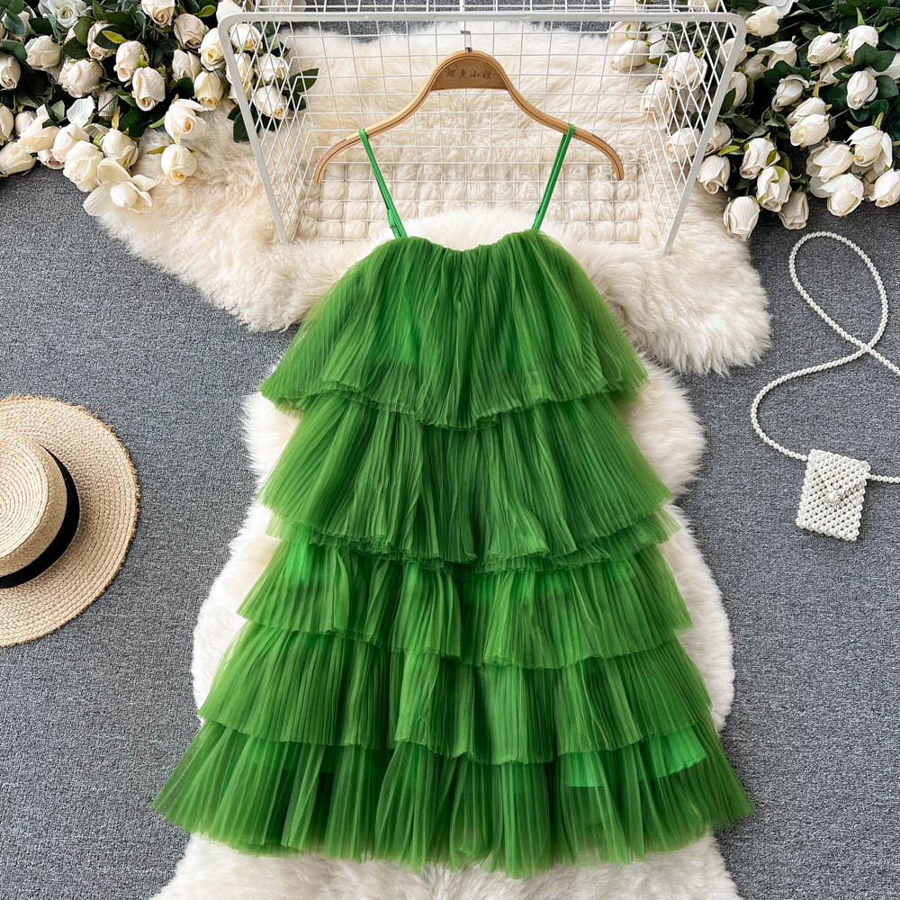 cute summer women's sweet spaghetti straps dress with ruffles P141 - Image 3