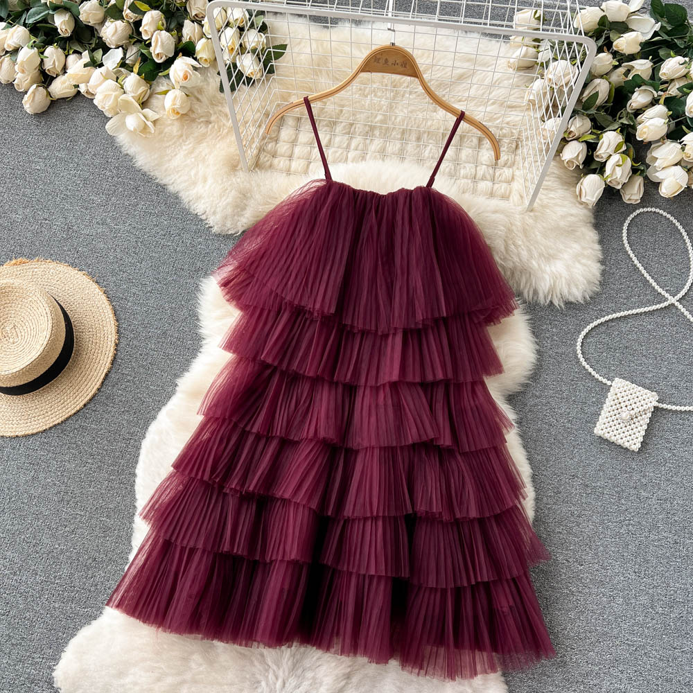 cute summer women's sweet spaghetti straps dress with ruffles P141 - Image 5