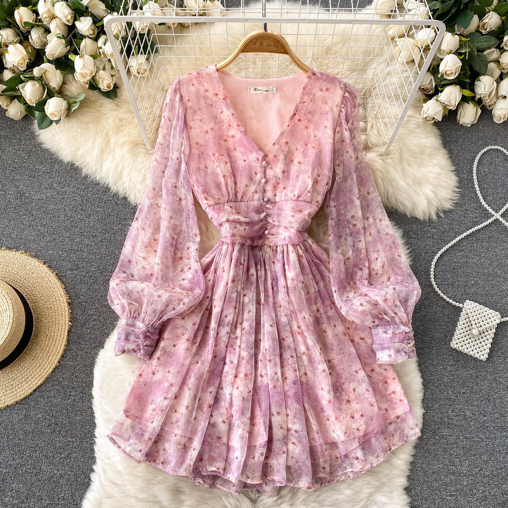 Cute V-neck Short Dresses, A-line Long Sleeve Dresses P290 - Image 2