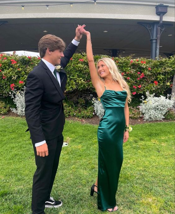 Dark Green Satin Prom Dresses Sleeveless 17th Birthday Outfits P395 - Image 3