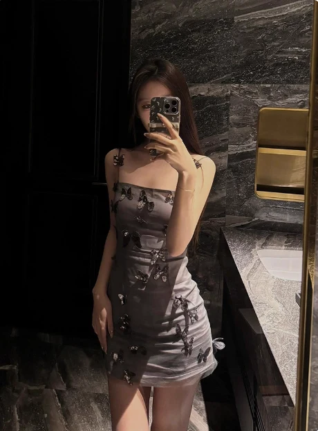Design Gray Three-dimensional Bow Suspenders Birthday Skirt Homecoming Dress P3917 - Image 2