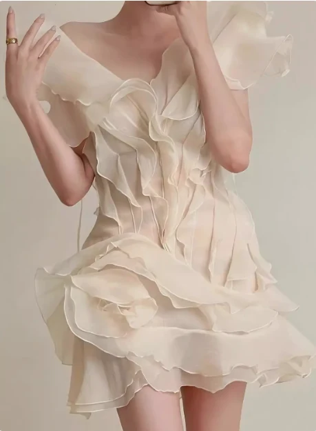Design Ruffled V-neck One-shoulder Chiffon 17th Birthday Homecoming Dress P3729