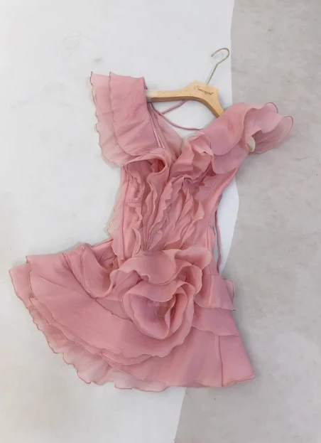 Design Ruffled V-neck One-shoulder Chiffon 17th Birthday Homecoming Dress P3729 - Image 5