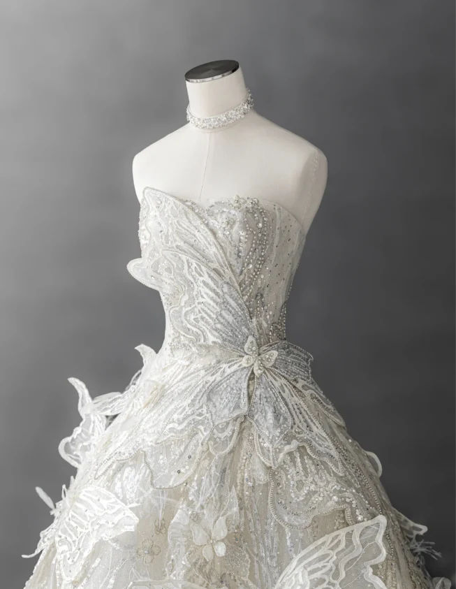 Dreamy 3D Butterfly Tulle A-Line Wedding Dress P2887 - Image 2