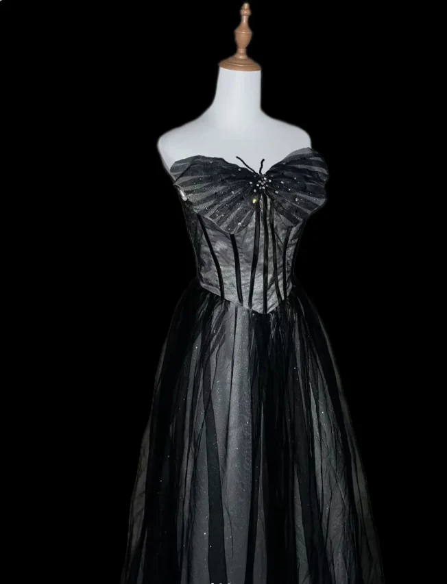 Dreamy Black A-line Strapless Butterfly Tulle Long Ball Gown/Evening Dress P4113 - Image 2