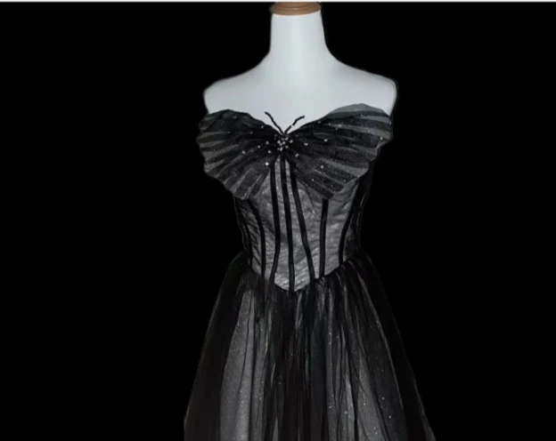 Dreamy Black A-line Strapless Butterfly Tulle Long Ball Gown/Evening Dress P4113 - Image 3