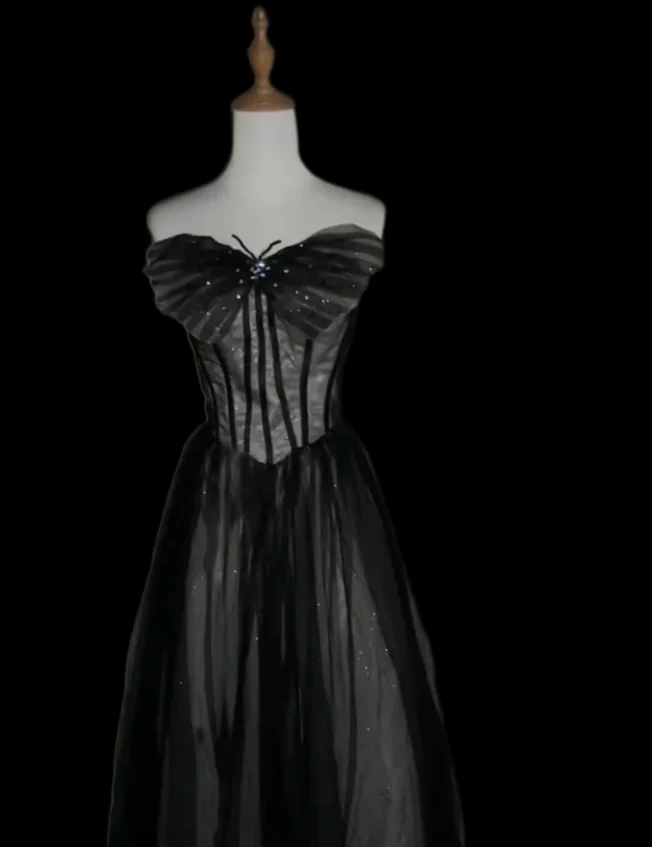 Dreamy Black A-line Strapless Butterfly Tulle Long Ball Gown/Evening Dress P4113 - Image 4