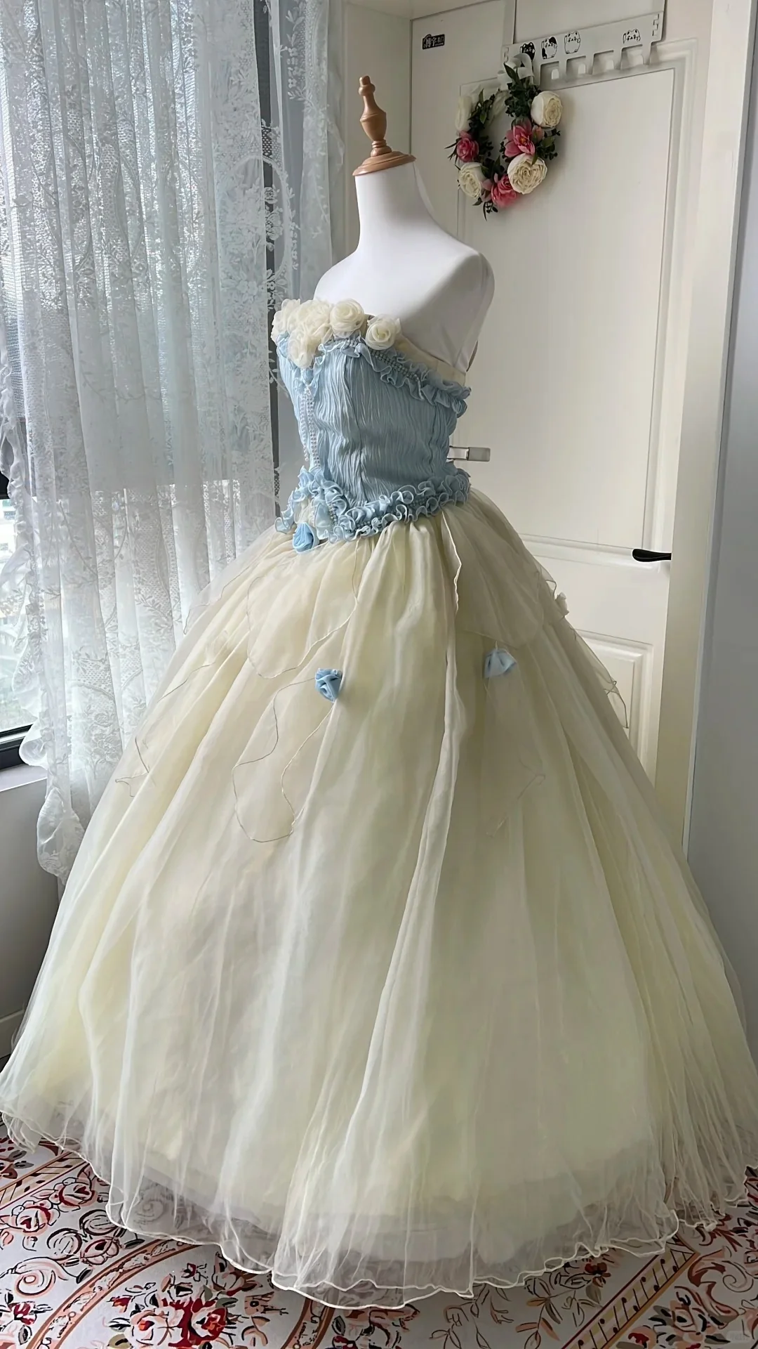 Dreamy Blue and Yellow Color-blocked Strapless Tulle Ball Gown Evening Dress Sweet 16th Dress P4204 - Image 6