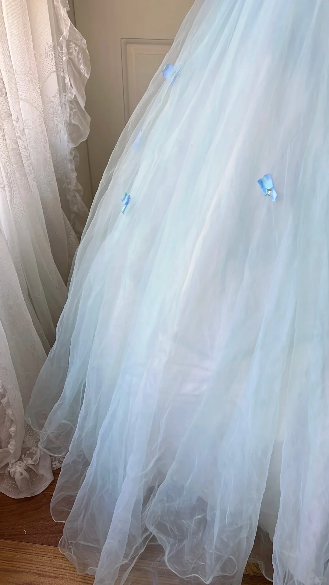 Dreamy Flower Fairy Light Blue 3D Floral V-Neck Tulle Ball Gown Evening Dress Wedding Dress P4202 - Image 4