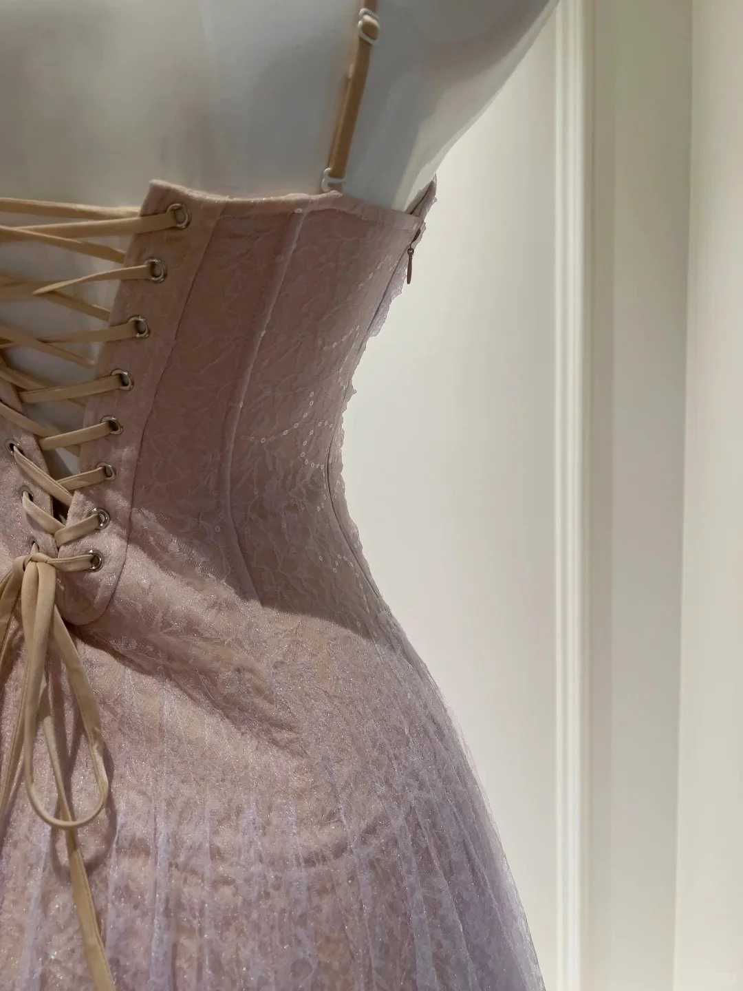 Dreamy Lavender A-line Suspender Strap Pleated Tulle Long Prom Dress Evening Dress P4056 - Image 8