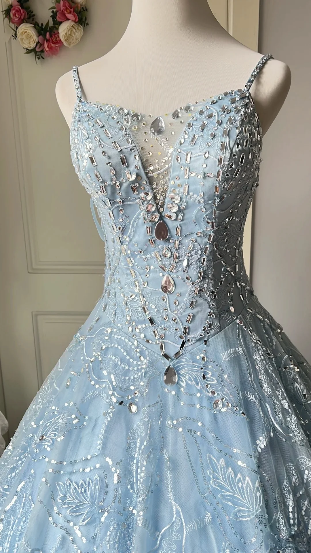 Dreamy Light Blue V-neck Rhinestone Tulle Long Prom Dress Evening Dress P4206 - Image 3