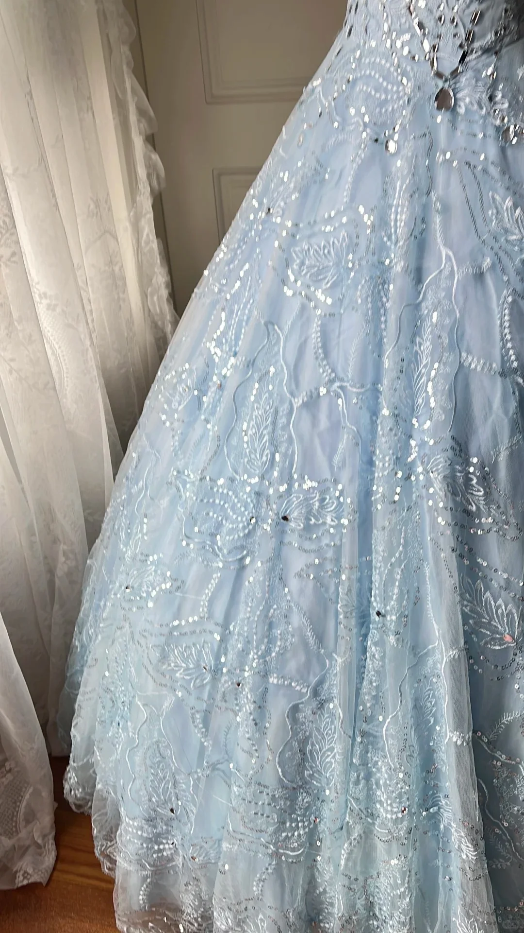 Dreamy Light Blue V-neck Rhinestone Tulle Long Prom Dress Evening Dress P4206 - Image 4