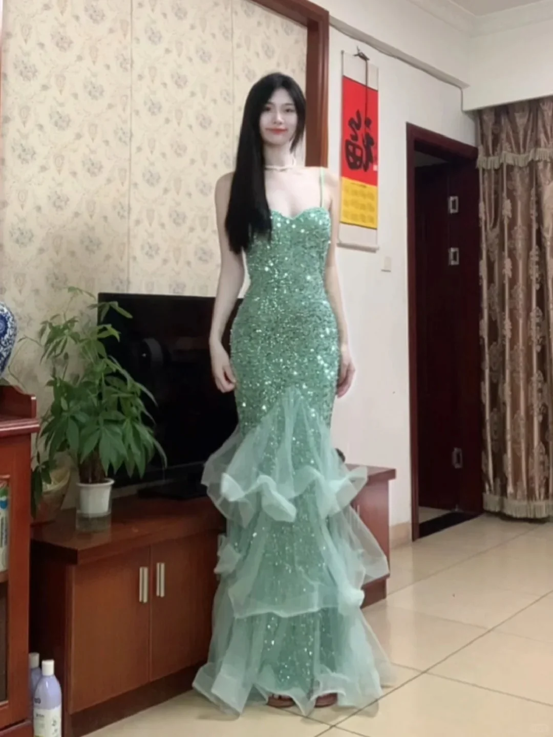 Dreamy Princess Mint Green Mermaid Spaghetti Strap Backless Sequined Long Prom Dress Evening Dress P4291 - Image 3