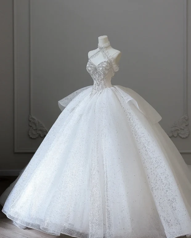 Dreamy Princess Sweet Butterfly on the Chest Shiny Tulle A-line Wedding Dress P2602 - Image 2