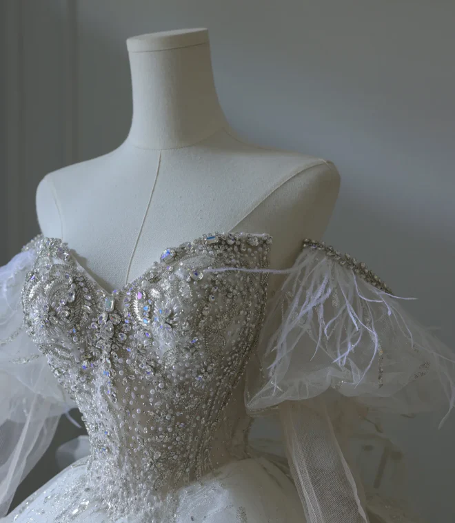 Dreamy Sweet Princess Heart-Shaped Neck Rhinestone Floor-Length Wedding Dress P2572 - Image 3
