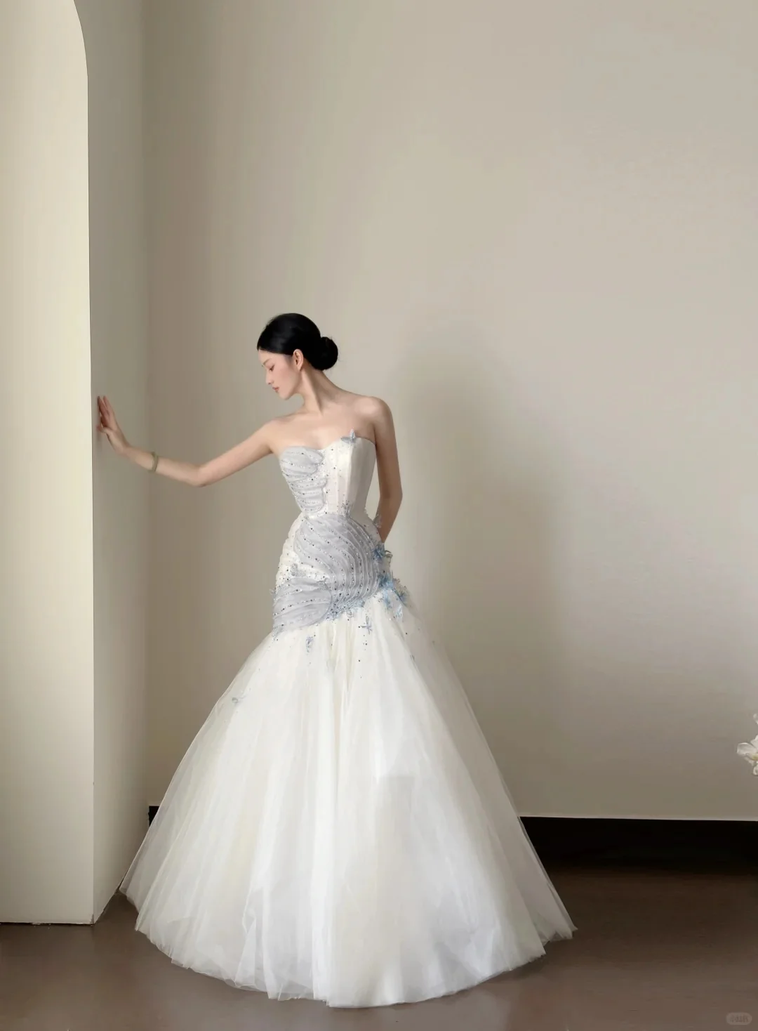 Dreamy White And Blue Gradient A-line Strapless Tulle Long Prom Dress Wedding Dress P4020 - Image 3