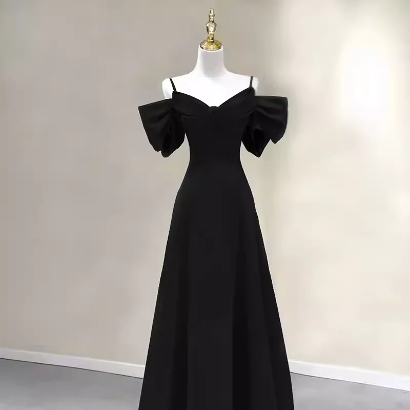 Elegant A line Black Long Prom Dresses Formal Evening Dress P1139 - Image 2