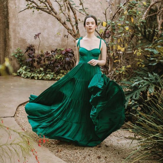 Elegant A line Long Dark Green Prom Dress 22th Birthday Outfits P2138 - Image 2