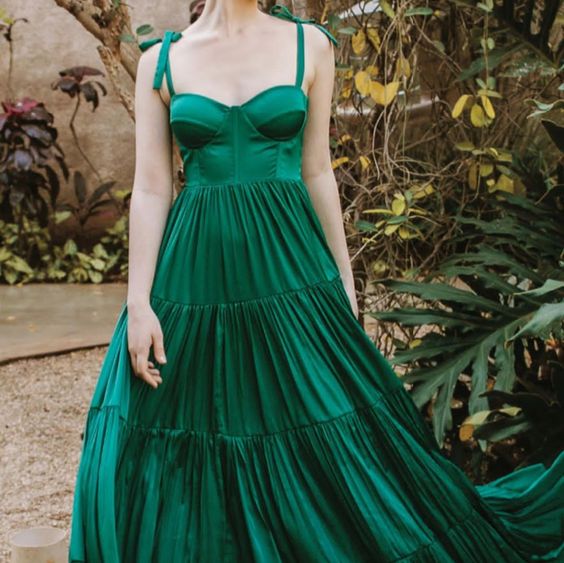 Elegant A line Long Dark Green Prom Dress 22th Birthday Outfits P2138 - Image 3