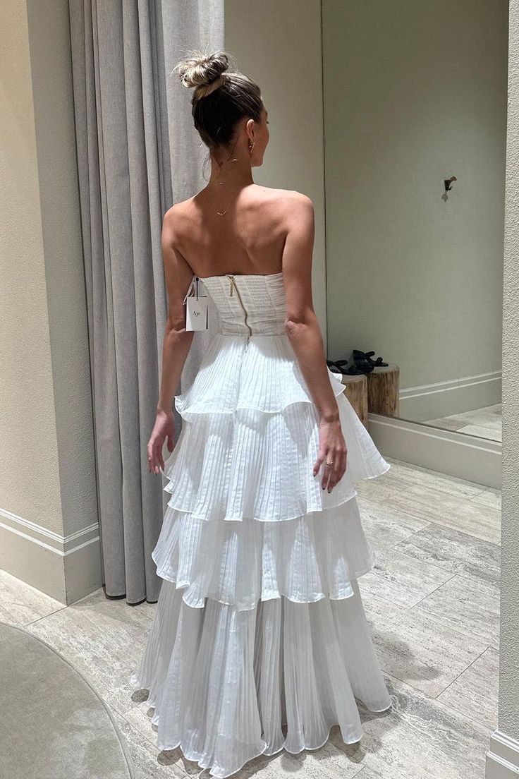 Elegant Ball Gown 2 Pieces Long White Tiered Prom Dress 21th Birthday Outfits P2144 - Image 5