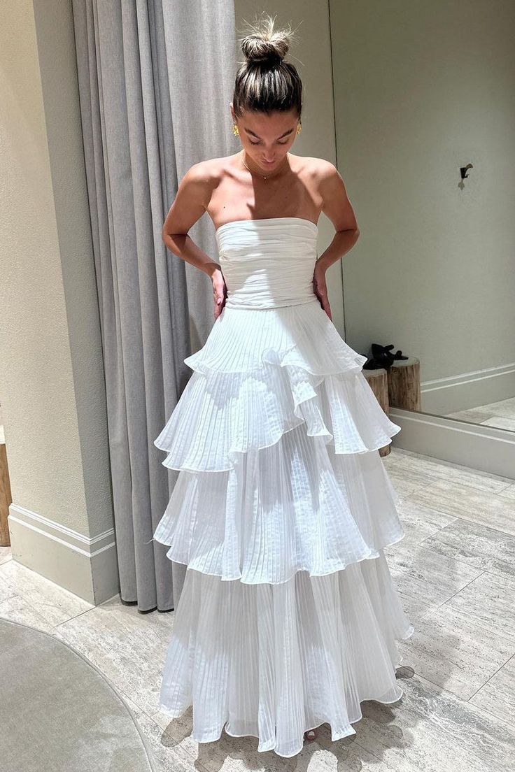 Elegant Ball Gown 2 Pieces Long White Tiered Prom Dress 21th Birthday Outfits P2144 - Image 7