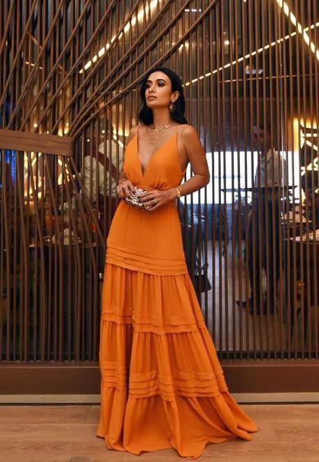 Elegant A line Strap Long Organge Prom Dress 22th Birthday Outfits P2130 - Image 2
