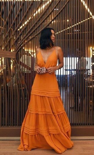 Elegant A line Strap Long Organge Prom Dress 22th Birthday Outfits P2130 - Image 3