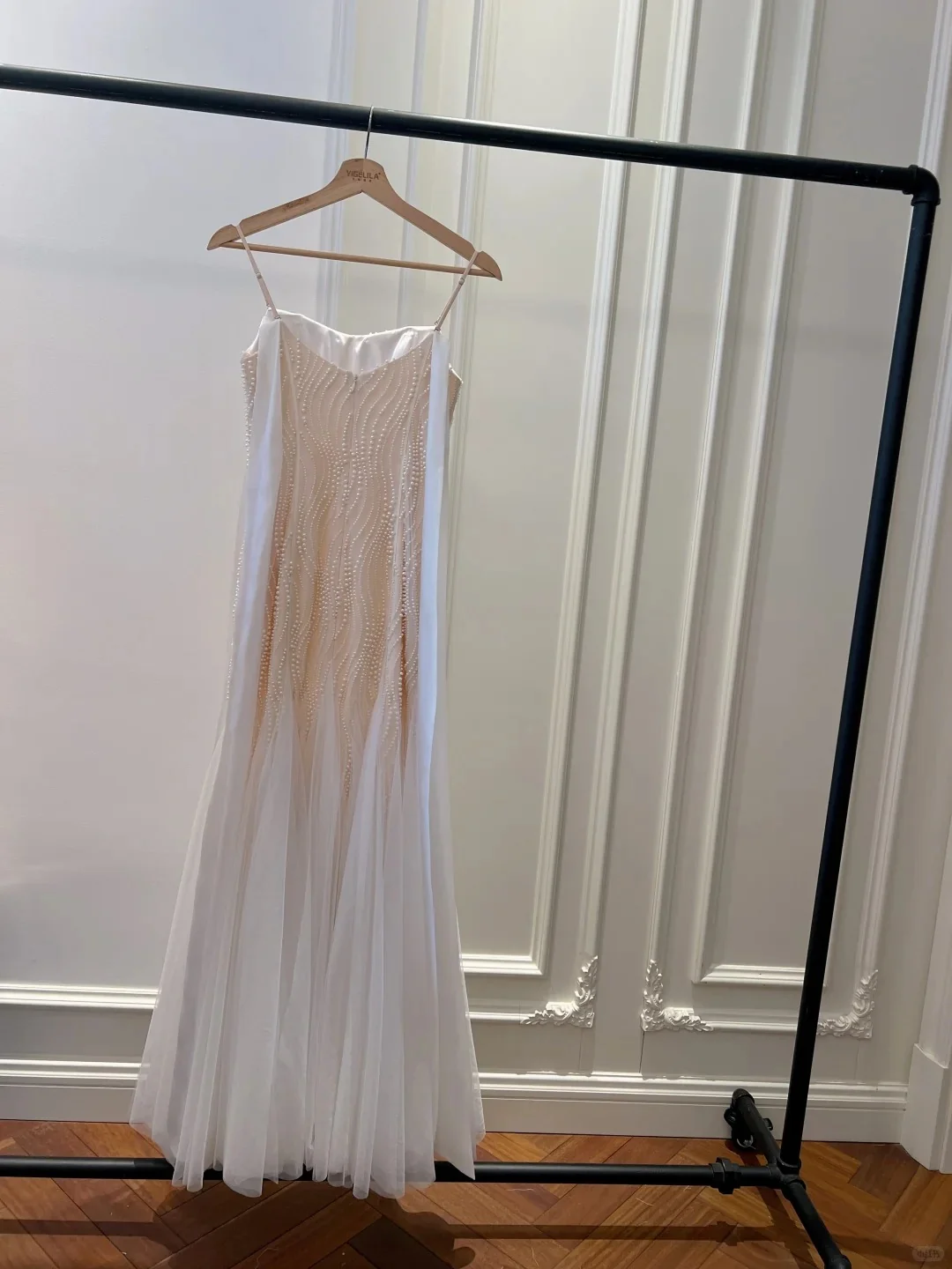 Elegant A-line Strap Pearl Tulle Long Prom Dress Evening Dress P4045 - Image 3