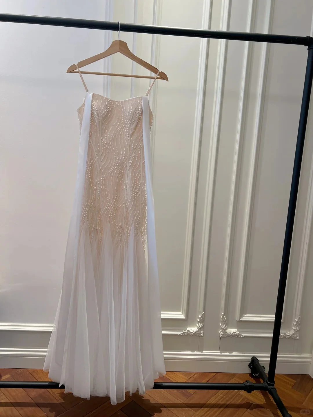 Elegant A-line Strap Pearl Tulle Long Prom Dress Evening Dress P4045 - Image 6