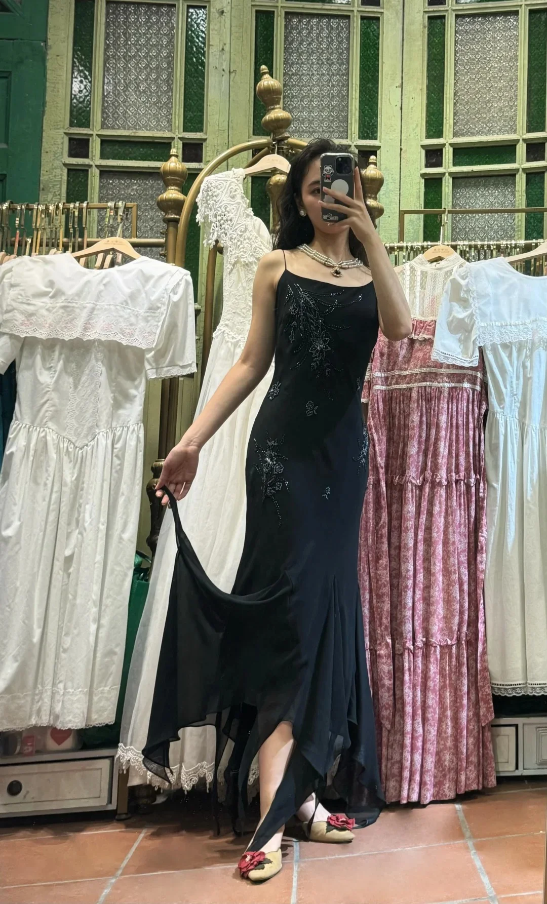 Elegant Black Irregular Strap Beaded Chiffon Long Prom Dress Evening Dress P4122 - Image 3