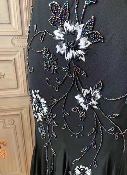 Elegant Black Mermaid Spaghetti Strap V-Neck Beaded Chiffon Long Prom Dress Evening Dress P4354 - Image 5