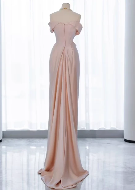 Elegant Black Slim-fit Off-the-shoulder Satin Long Prom Dress Evening Dress P4437 - Image 8