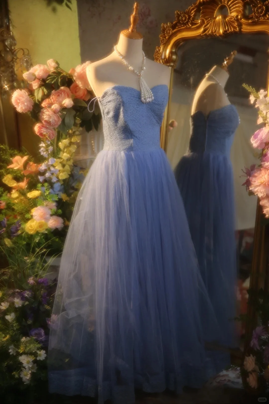 Elegant Blue Sweetheart Neckline Lace Patchwork A-line Floor-length Prom Dress P3432 - Image 5