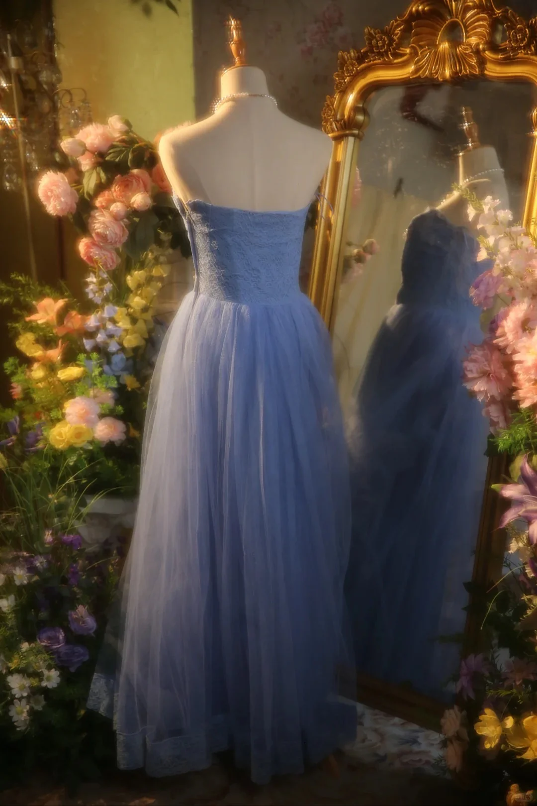 Elegant Blue Sweetheart Neckline Lace Patchwork A-line Floor-length Prom Dress P3432 - Image 8