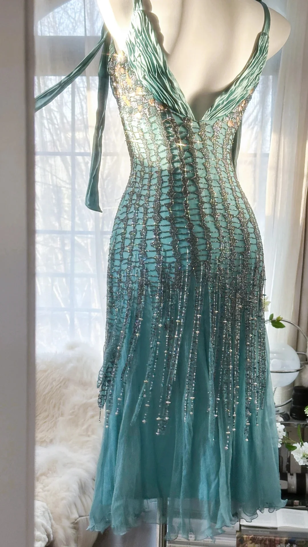 Elegant Blue V-Neck Beaded Tassel Chiffon Prom Dress P3290 - Image 7