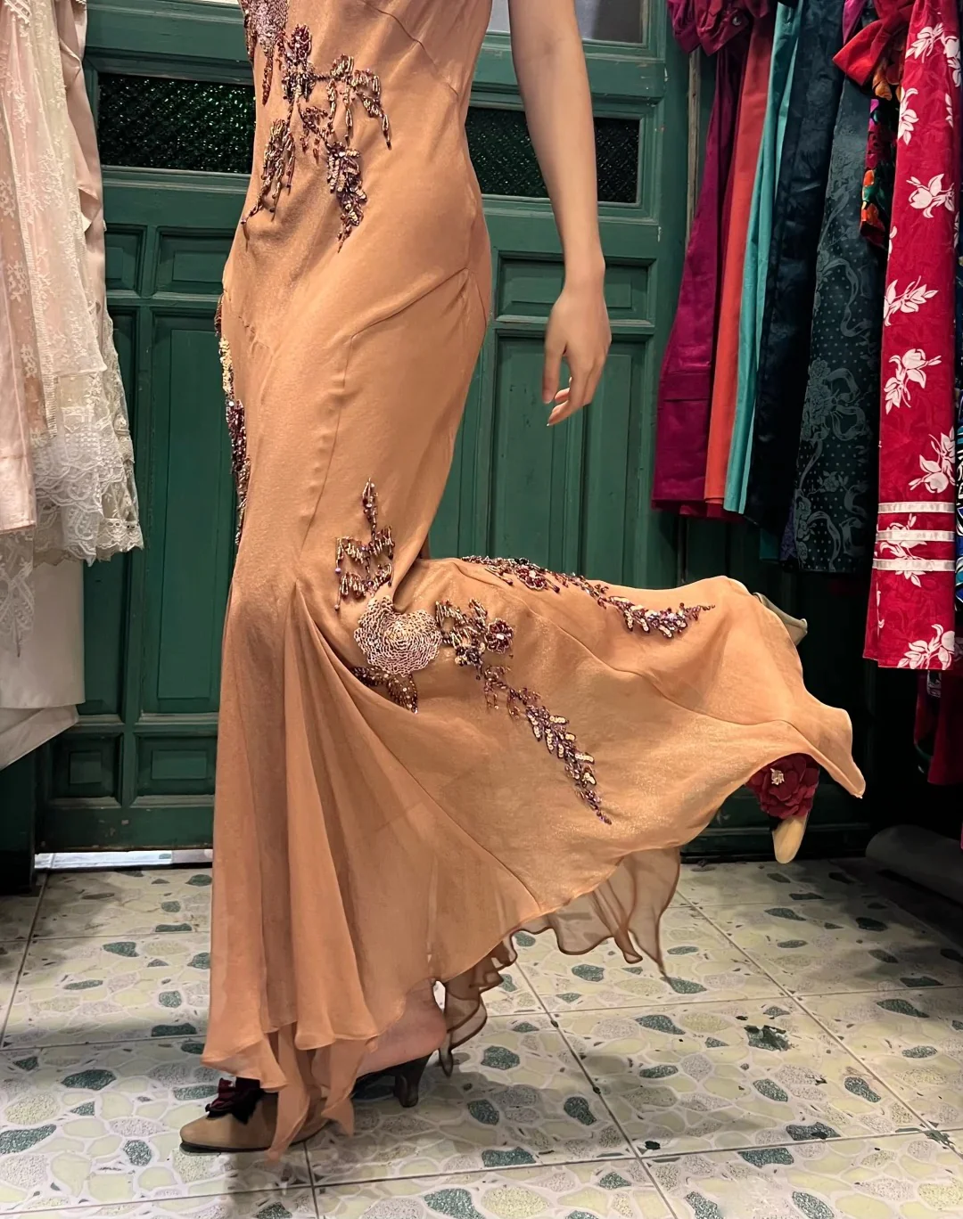 Elegant Brown And Gold Mermaid Halter-Neck Embroidered Beaded Chiffon Long Prom Dress Evening Dress P4120 - Image 3
