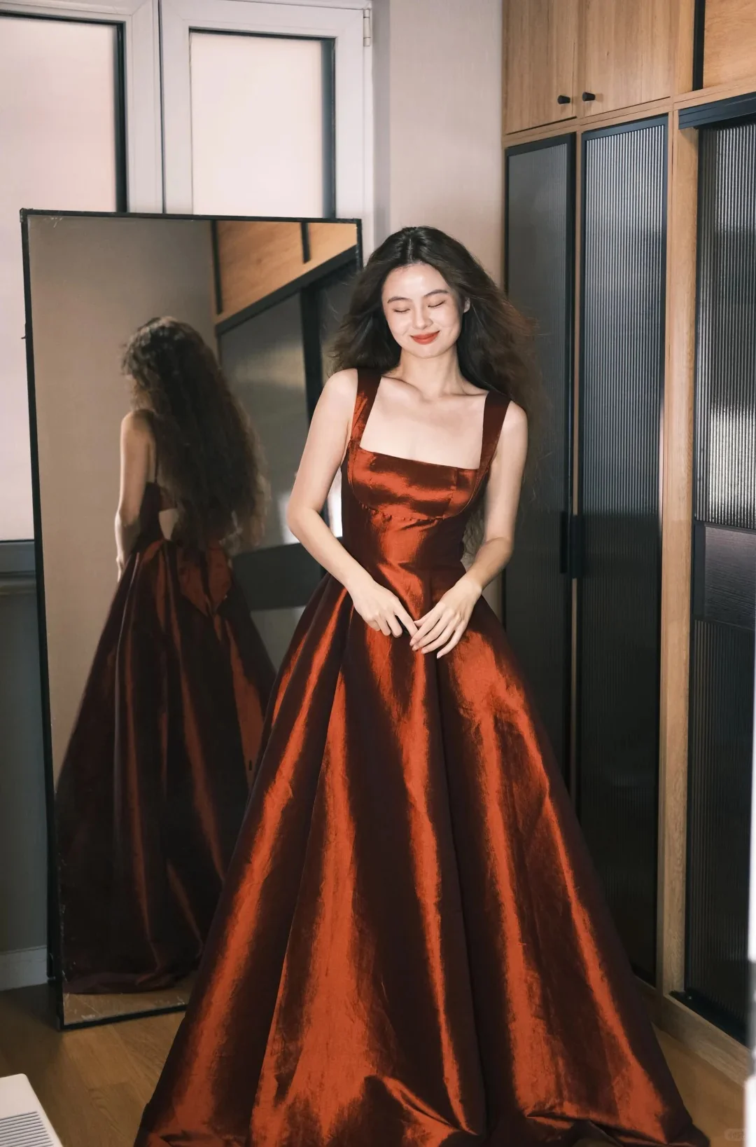 Elegant Burgundy A-Line Square Neck Bow Satin Long Prom Dress Evening Dress P4759