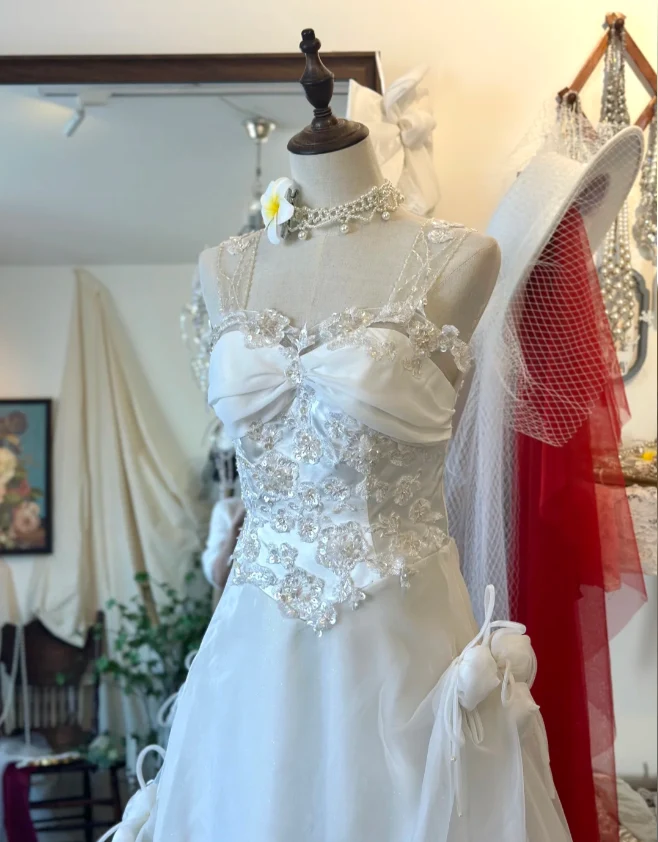 Elegant Camellia White Strap Sequined Floor-Length Wedding Dress P2930 - Image 3