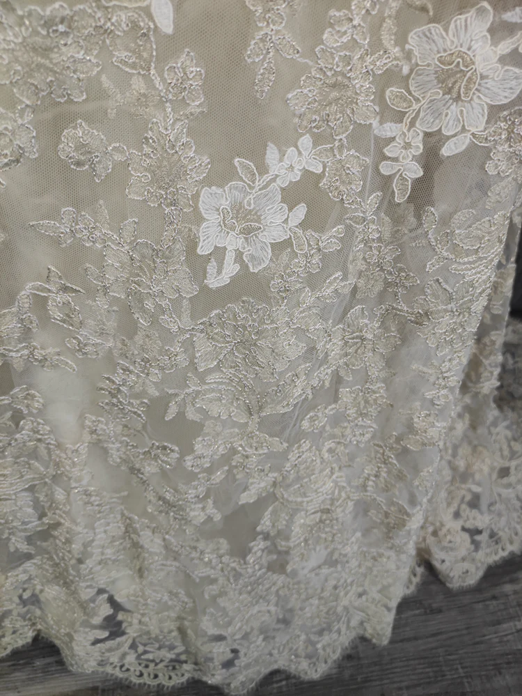 Elegant Champagne Off-White Sweetheart Neck Lace Train Prom Dress Evening Dress P4647 - Image 3