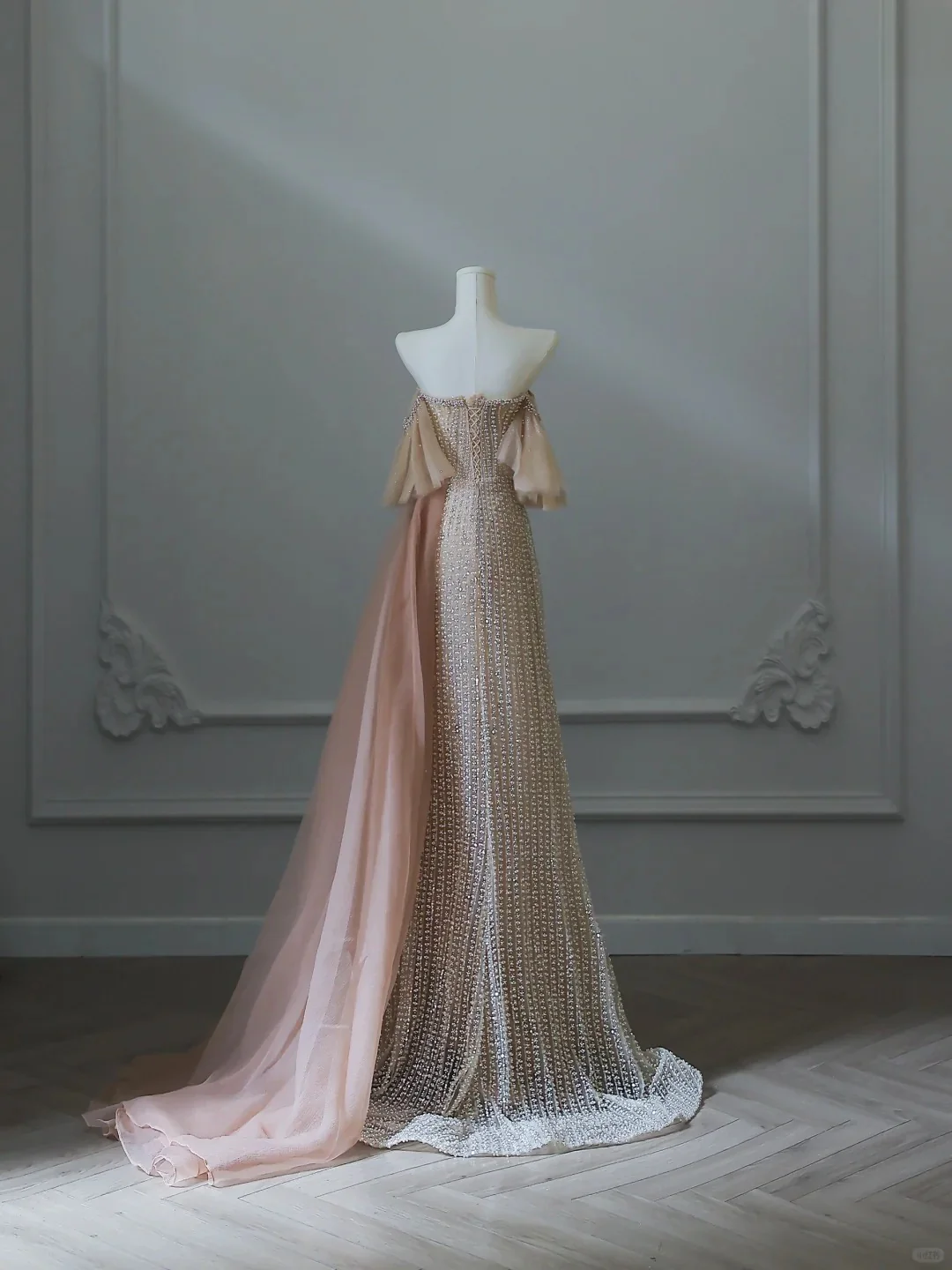 Elegant Champagne Tassel One Shoulder Beaded Prom Dress P2539 - Image 5